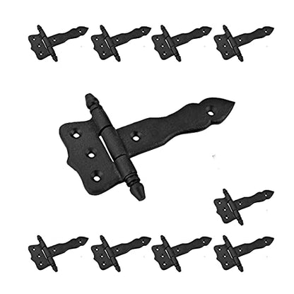 Renovators Supply Manufacturing Pack of 10 Shed Door Hinge 5 in. Black Wrought Iron Antique Style Decorative Flush Mount Cast Iron Barn Door Shed Hinge with Mounting Hardware - size: Pack of 10