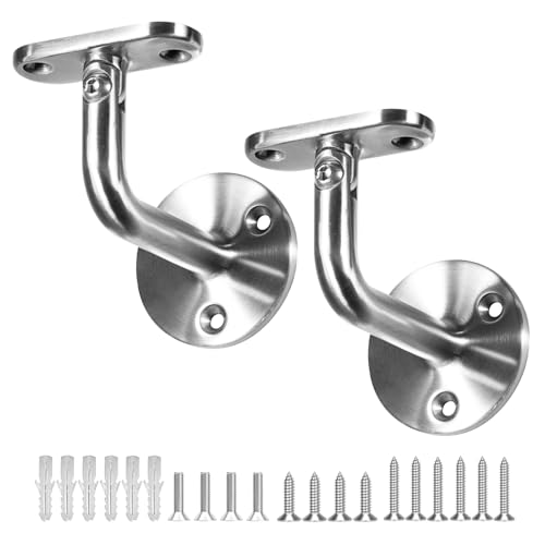 Heavy Duty Handrail Brackets, 304 Stainless Steel Adjustable Wall Mount Hand Rail Bracket, Satin Finish Stair Railing Holder Indoor Outdoor for Staircase, Banister - 2 Pack - style: Silver - 2 Pack