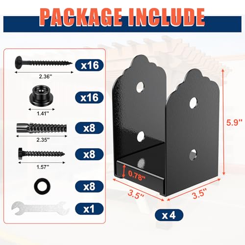 4x4 Post Base, 4Pcs Stainless Steel Adjustable Post Anchor Bracket - size: 4x4