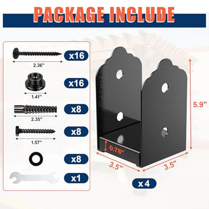 4x4 Post Base, 4Pcs Stainless Steel Adjustable Post Anchor Bracket - size: 4x4