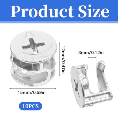 10 Pcs Cam Locks for Furniture, 15x12 mm Furniture Connecter Cam Lock Cabinet Drawer Fastener, Eccentric Locking Nuts Connectors Furnitures Repair Assembly Hardware Parts Fastener for Wardrobe Dresser