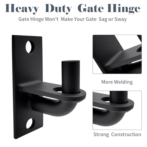 Heavy Duty Wall Mount Gate Hinge - Adjustable Fence Gate Hinges with 5/8 Hinge Pin for Chain Link Gates, Rust-Resistant Steel Design (Black, 2 Pack) - color: Black, size: 2 Pack
