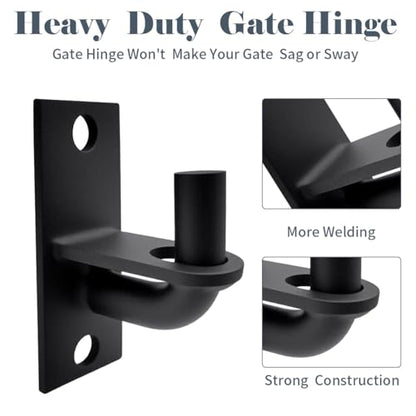 Heavy Duty Wall Mount Gate Hinge - Adjustable Fence Gate Hinges with 5/8 Hinge Pin for Chain Link Gates, Rust-Resistant Steel Design (Black, 2 Pack) - color: Black, size: 2 Pack