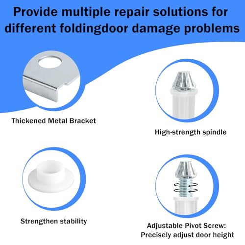 Bifold Door Repair Kit for 1-3/8" Wood Bifold Closet Doors, Bottom Pivot Bracket Replacement with Adjustable Bottom Pivot Screws, Includes Metal Repair Brackets & Pivot Washers, 4 Pack