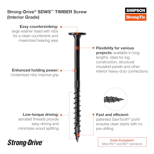 Simpson Strong-Tie SDWS22600-R50 Strong-Drive SDWS Timber Screw (Interior) — 0.220 in. x 6 in. E-Coat (50-Qty)