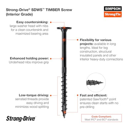 Simpson Strong-Tie SDWS22600-R50 Strong-Drive SDWS Timber Screw (Interior) — 0.220 in. x 6 in. E-Coat (50-Qty)