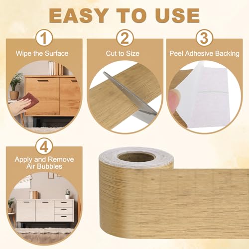 Wood Grain Repair Tape 4" x33', Self Adhesive Realistic Textured Repair Patch Peel and Stick Wood Tape with Scraper for Floor Door Window Furniture Table Red Cherry