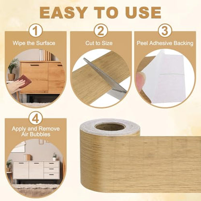 Wood Grain Repair Tape 4" x33', Self Adhesive Realistic Textured Repair Patch Peel and Stick Wood Tape with Scraper for Floor Door Window Furniture Table Red Cherry