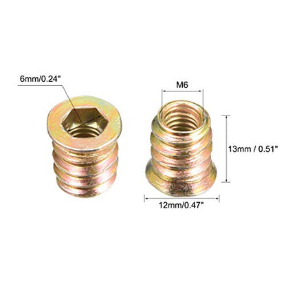 uxcell Wood Furniture M6x13mm Threaded Insert Nuts Interface Hex Socket Drive 20pcs - size: M6x13mm