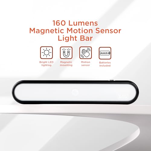 BLACK+DECKER 160LM LED Light Bar, Touchless Motion Sensor, Magnetic Mount, Powered with AAA Batteries, Slim and Portable Design to Brighten Indoor Rooms, Closets, Garages, Shelving (1-Pack) - size: 1-Pack