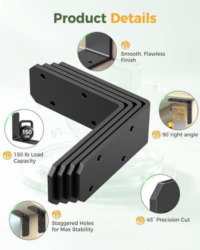 3"x3"x1.2" L Brackets for Wood, 150LB, Black 4 Pack - color: Black-4PCS