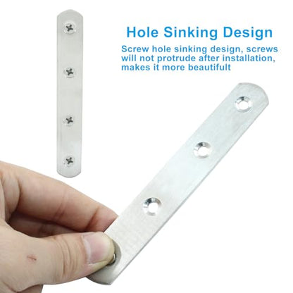 4 Pack 5 Inch Stainless Steel Flat Plate Straight Bracket - size: 5"-130mm-Silver
