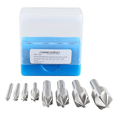 Accusize Industrial Tools 82 Degree 6 Flute H.S.S. Machine Countersink, 8 Pcs, Precision Ground, 0206-1018 - size: 82°
