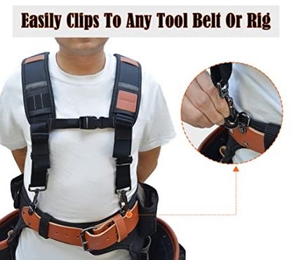 WELKINLAND Heavy-Duty Leather Tool Belt Suspenders, Carpenter Suspenders