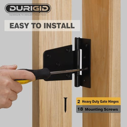2 Pack 3-1/2 Inch Shed Door Hinges Gate Hinges, Gate Hinges Heavy Duty for Wood Fence Barn Door, Offset Screw Holes, Matte Black Powder Coating