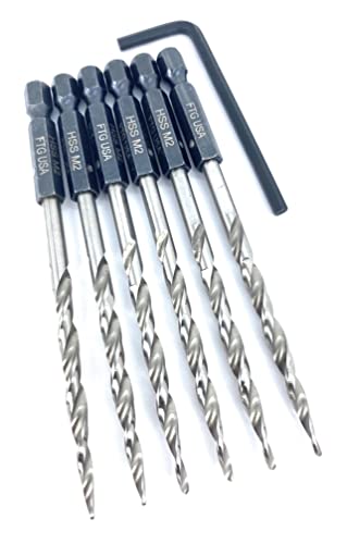 FTG USA 6 Pc #8(11/64") Replacement Tapered Countersink Drill Bit Hex Shank - size: #8, style: 6 Piece Same Size