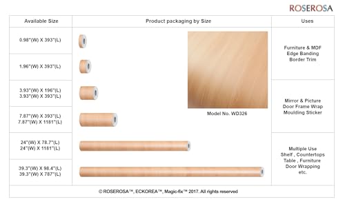 ROSEROSA Peel and Stick Faux Maple Wood Architectural Film Self-Adhesive Vinyl Film Wallpaper Door Wrap Counter Top Border Mirror Molding Trim WD326 - size: 24" x 1181"