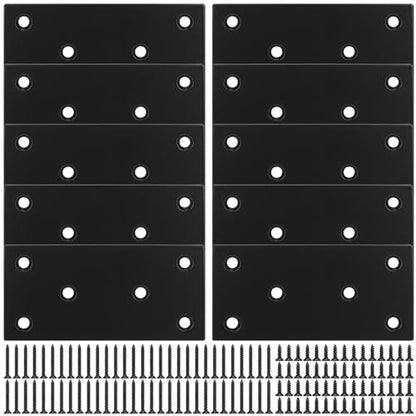 Mending Plate, Black Metal Flat Straight Brace Bracket, Double-Wide Metal Plate, Joining Plate for Wood Furniture Fence Fastening with Screws in 2 Different Lengths (48x100mm, 10 Pack) - size: 1.9"×3.9"/48*100mm
