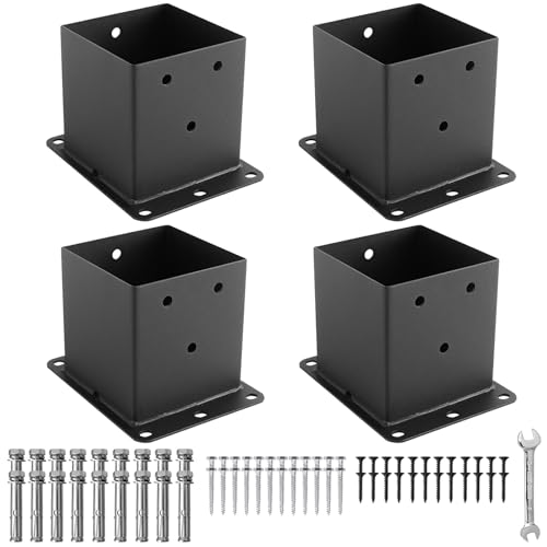 Black Powder-Coated Heavy Duty 4x4 Post Bracket Kit - 4 Pcs, Inner Size: 3.6"x3.6", Suitable for Deck Railing, Patio Post Anchor, Porch, Handrail, Pergola and Mailboxes