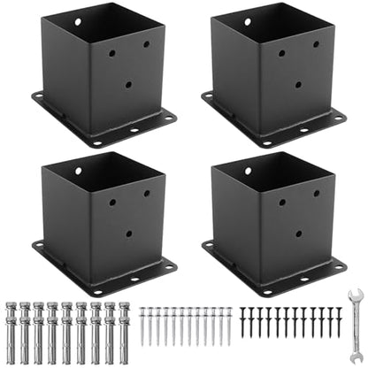 Black Powder-Coated Heavy Duty 4x4 Post Bracket Kit - 4 Pcs, Inner Size: 3.6"x3.6", Suitable for Deck Railing, Patio Post Anchor, Porch, Handrail, Pergola and Mailboxes
