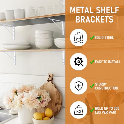 HOME MASTER HARDWARE Wall Shelf Brackets, 10x8 Inch L Brackets, 10 Pack - color: White, size: 10 inch x 8 inch-10pcs