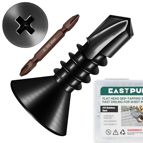 600pcs #8 x 1/2 Sheet Metal Self Tapping Screws Assortment Kit, 410 Stainless Steel Flat Head High-Strength Fast Self-Drilling Screws, Black Oxided - size: #8x1/2"