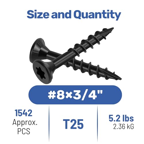 WELLOCKS #8 x 3/4 in Black Deck Screws, 5.2 lbs with T25 Bit - size: #8×3/4", style: 5.2LBS Black