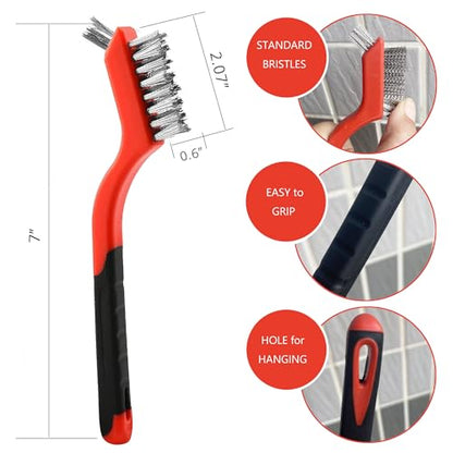 Wire Brush Set (3-Pack) for Precision Cleaning – Brass, Nylon & Stainless Steel Brushes for Rust Removal, Delicate Surfaces & Tight Spaces – 7-Inch Curved Handle - color: 3 PCS RED