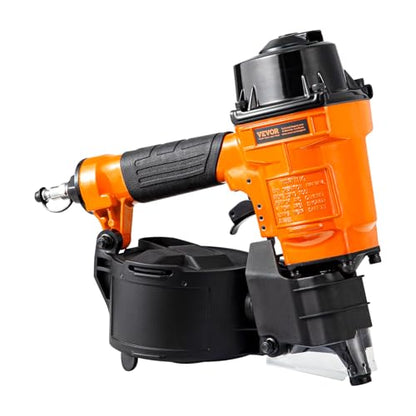 VEVOR MCN55 Coil Siding Nailer, 70-120PSI Air Coil Nailer 1 inch to 2-1/4 inch 15 Degree Pneumatic Siding Nail Gun for Siding, Pallet Sheathing, Fencing, Decking - size: 11.14 x 11.93 x 5 in