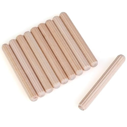 200 pcs 1/4" x 2" Wooden Dowel Pins, Hardwood, Kiln-Dried Fluted & Beveled Design for Easy Insertion for Woodworking, Furniture, Crafts & DIY Projects (M6 x 50) - size: 1/4" x 2"