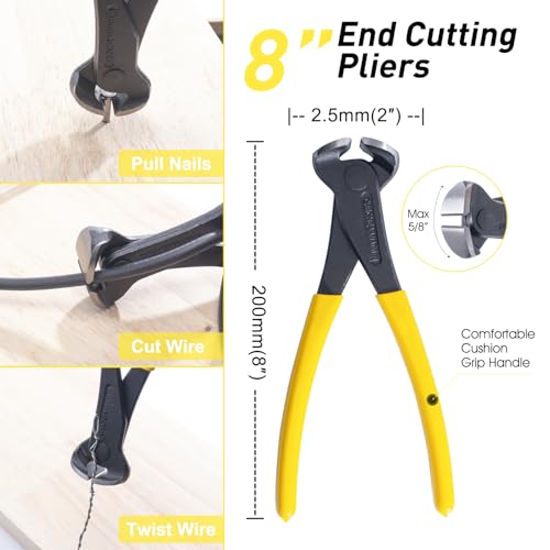 4-Piece Pry Bar Set, 12-Inch Utility Claw Pry Bar, 10-Inch & 7.5-Inch Flat Pry Bars Crowbar Claw, 8-Inch End Cutting Pliers, Nail Remover Tool for Baseboard, Floor, Nails Removal (Yellow 2026)