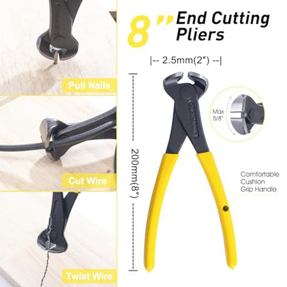 4-Piece Pry Bar Set, 12-Inch Utility Claw Pry Bar, 10-Inch & 7.5-Inch Flat Pry Bars Crowbar Claw, 8-Inch End Cutting Pliers, Nail Remover Tool for Baseboard, Floor, Nails Removal (Yellow 2026)