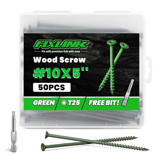 Deck Screws 5 Inch, 50PCS, FIXLINK #10 x 5 Wood Screws, Green - color: Green, size: #10 x 5"