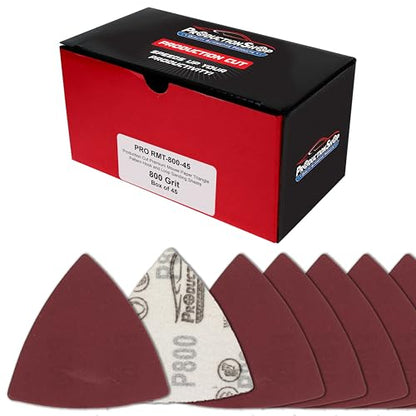 ProductionShop Premium 800 Grit Triangle Mouse Detail Sander Sandpaper Sheets, Box of 45 - Hook & Loop, Triangular Shaped Mouse Disc Pads - Oscillating Multi-Tools - Woodworking, Sand Furniture Paint - style: 800 Grit