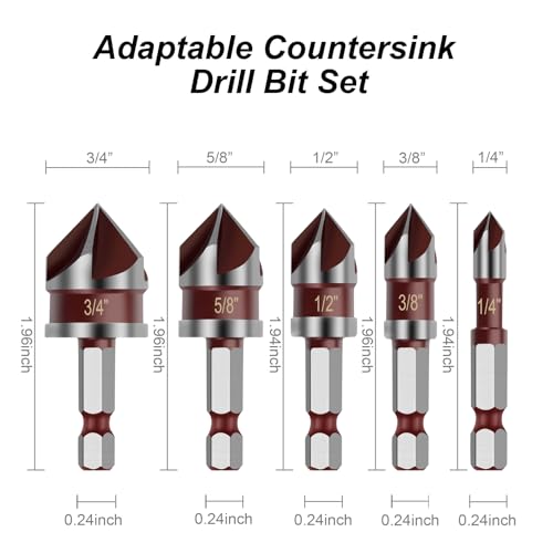 Countersink Drill Bit, 5PCS HSS Hex Shank Countersink Drill Bit Set - style: Wood Countersink