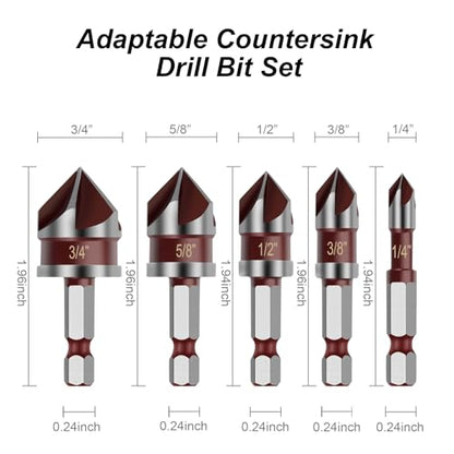 Countersink Drill Bit, 5PCS HSS Hex Shank Countersink Drill Bit Set - style: Wood Countersink