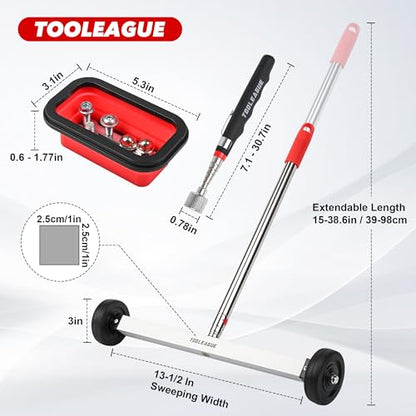 17" Rolling Magnetic Sweeper with Wheels,10LB, 3Pcs Magnet Sweeper Set - size: 17-inch（10LBS)