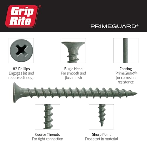Grip-Rite PTN114S5 PG10 Polymer Coated #6 x 1-1/4" Coarse Thread Deck Screw, Gray, 5lb Box