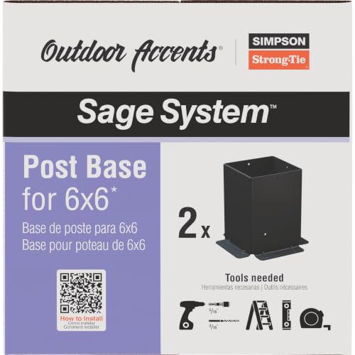Simpson Strong-Tie SAGE-B66-KT2 Outdoor Accents Sage System Standoff Post Base for 6x6 Nominal Post, 12-Gauge ZMAX Galvanized Steel, Black Powder Coat, Kit of 2 Bases with Screws, 1 Pack