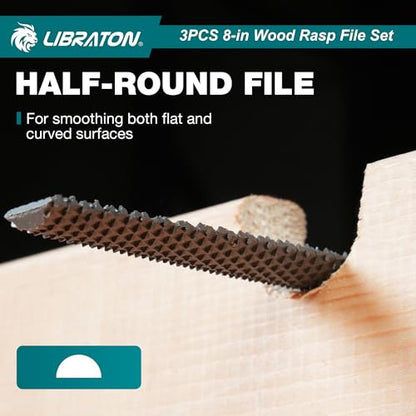 LIBRATON Wood Rasp Set, 3PCS Wood File Set, Multi-Shape Wood Rasp File