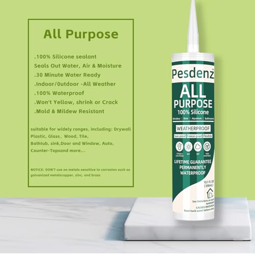Clear Universal Silicone Caulk, 100% Silicone Sealant Outdoor Waterproof, Flexible Cartridge Adhesive Caulking for Aquarium RV Roof Window Door Kitchen Bathroom Bathtub Shower Seal, 10.1 Oz, 1 Pack