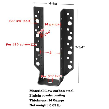 6 Pack Joist Hanger for Actual 2"x8" Rough Cut Lumber,14 Gauge - size: for 2"x8" Rough Cut Lumber