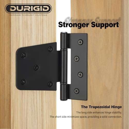 2 Pack 3-1/2 Inch Shed Door Hinges Gate Hinges, Gate Hinges Heavy Duty for Wood Fence Barn Door, Offset Screw Holes, Matte Black Powder Coating