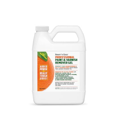Smart 'n Easy Professional Paint & Varnish Remover - Orange Citrus Scent - Removes Oil, Latex, Acrylic, & Water-Based Paints, Urethanes, Elastomerics, Epoxies, High-Performance Coatings - Quart - size: 32 Fl Oz (Pack of 1)