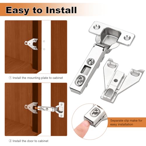 Probrico Soft Opening Kitchen Cabinet Hinges 2 Pairs (4 Pieces), Brushed Satin Nickel Face Frame Mounting Concealed Hinges for Kitchen Cupboard Hardware, with Mounting Screws