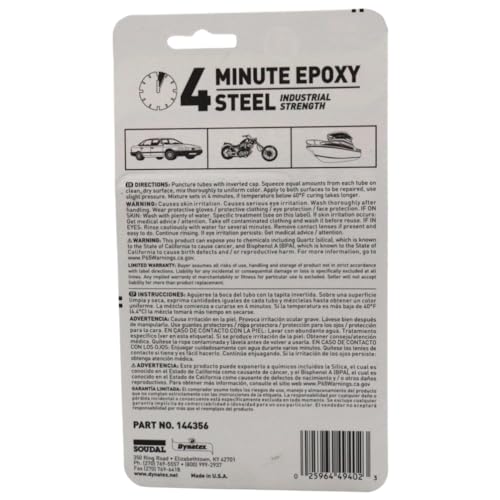 Dynatex 144356x2 4 Minute Steel Epoxy Adhesive 2 oz (2 Pack)