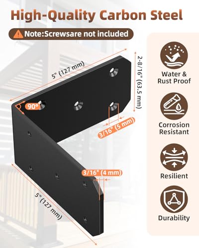 Heavy Duty L Brackets, 5x5 Inch, 300 LBS, Black, 4 Pack - color: Black-4PCS
