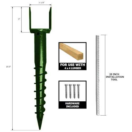 AshmanOnline Ashman Ground Screw Green (1 Pack), No Dig, U-Model Screw in Post Stake - 27.5"" Inch Long, Fits Standard 4x4 (3.5"" X 3.5"" Inch) Great for Mailbox Posts.