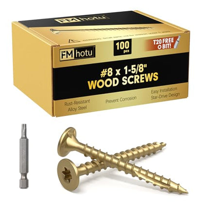 #8 x 1-5/8” Deck Screws, 100Pcs Star Drive Wood Screws - color: Gold, size: 1-5/8 Inch