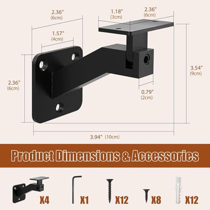 Adjustable Handrail Brackets, 4 Pack Black Swivel Hand Rail Brackets - style: T304 - 4 Pack